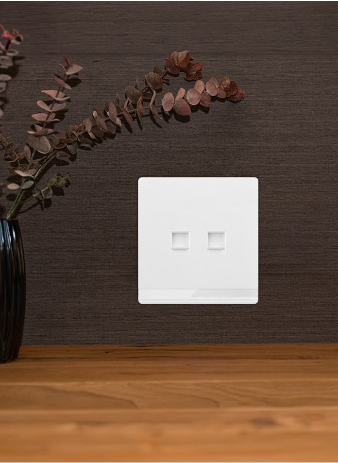 Vmax - Telephone + Computer socket, 2 Gang, Double Data Socket with Shutter, White/Ivory Finish - Image 1
