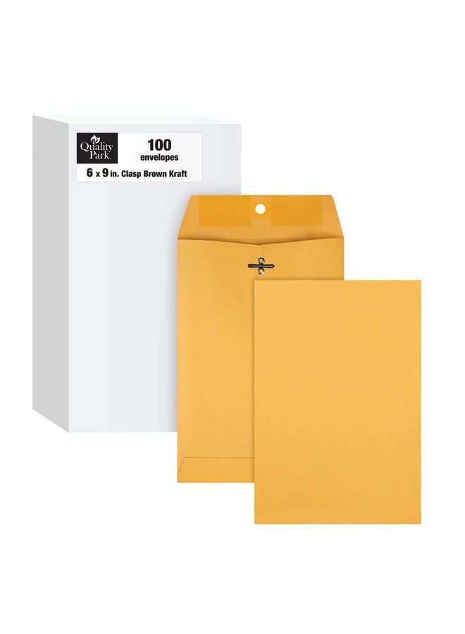Quality Park 6 x 9 Clasp Envelopes, Clasp and Gummed Closures for Storing or Mailing, 28 lb Kraft Paper, 100 per Box (QUA37855) - Image 1