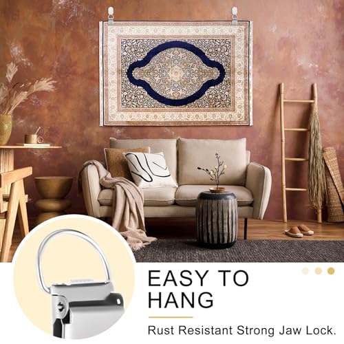 Yaocom 4 Set Tapestry Wall Hanging Clips Self Adhesive Wall Hanger Textile Art Decoration Metal Clips for Hanging Rugs Carpet Display, Silver - Image 3