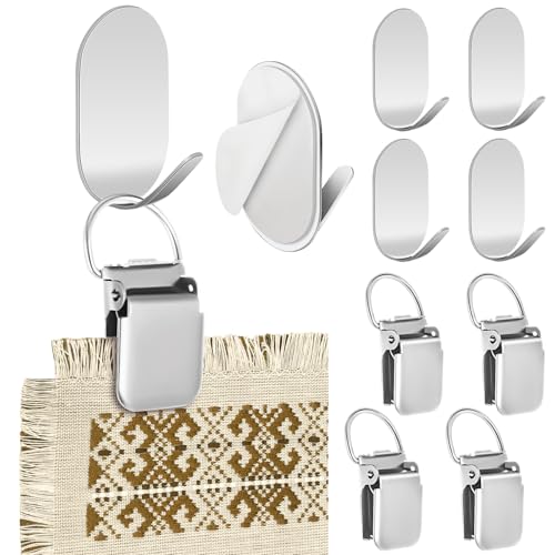 Yaocom 4 Set Tapestry Wall Hanging Clips Self Adhesive Wall Hanger Textile Art Decoration Metal Clips for Hanging Rugs Carpet Display, Silver - Image 1