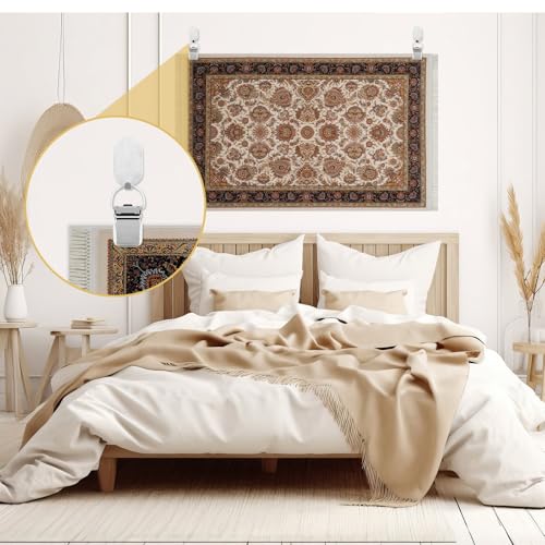 Yaocom 4 Set Tapestry Wall Hanging Clips Self Adhesive Wall Hanger Textile Art Decoration Metal Clips for Hanging Rugs Carpet Display, Silver - Image 5