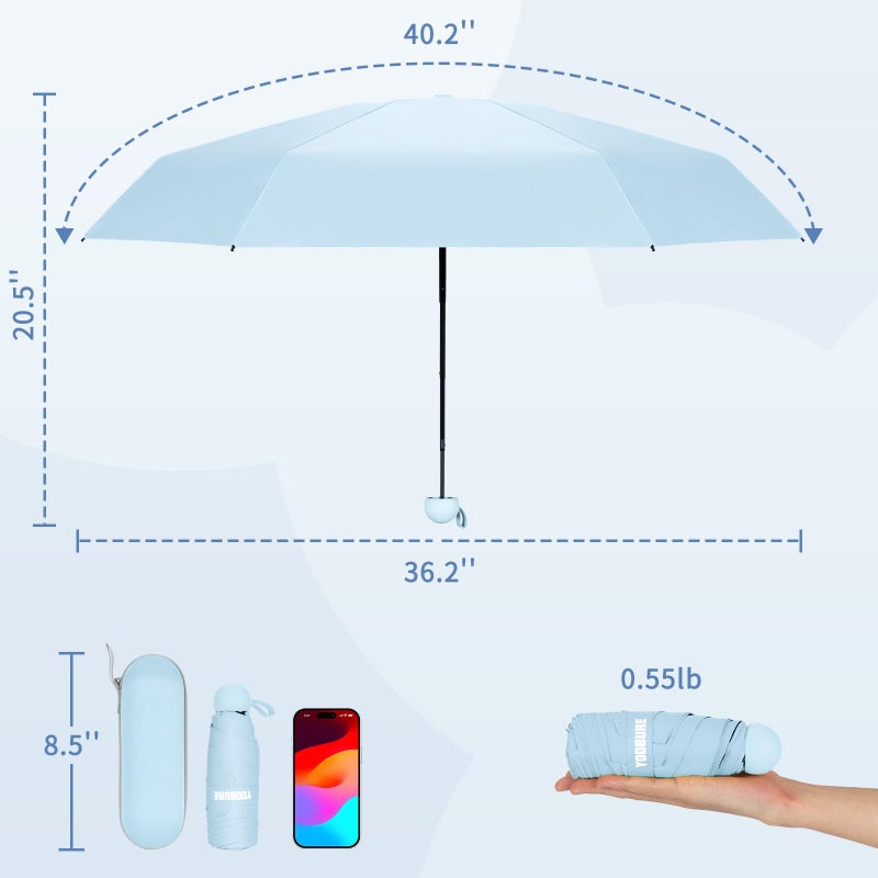 Yoobure Travel Umbrella Portable Compact Umbrellas, Pocket Mini for Purse, Umbrellas for UV Sun & Rain Small for Backpack, Umbrella with Case Folding for Kids Women - Image 2