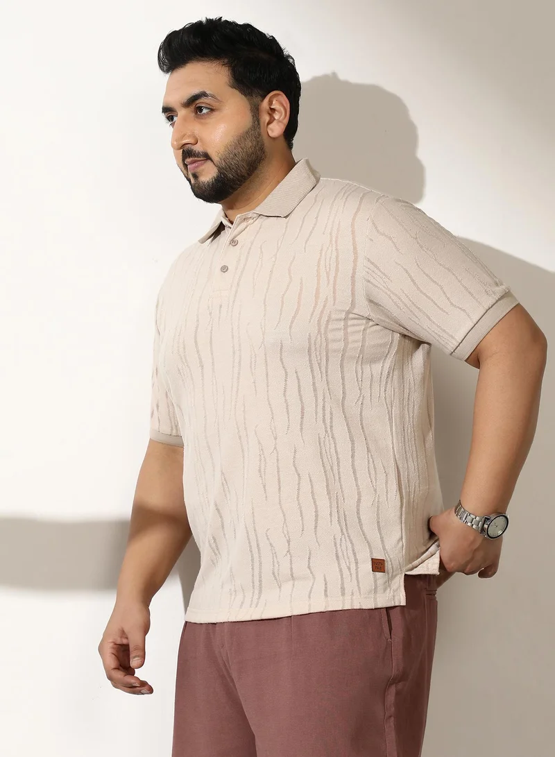 Instafab Plus  Men's Cream White Crevice-Jacquard Polo T-Shirt for Men | Best Price UAE