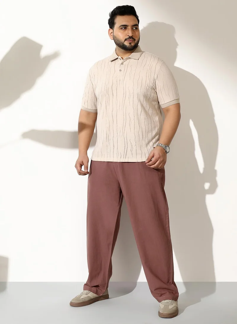 Instafab Plus  Men's Cream White Crevice-Jacquard Polo T-Shirt for Men | Best Price UAE