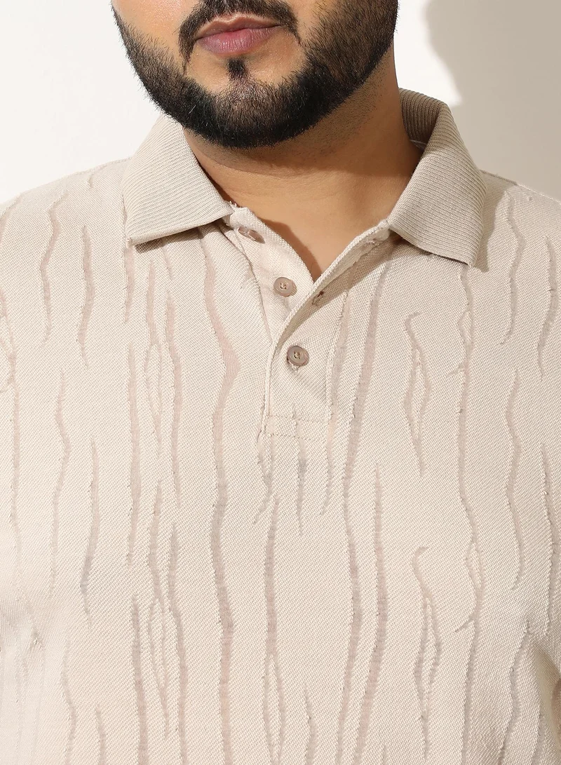 Instafab Plus  Men's Cream White Crevice-Jacquard Polo T-Shirt for Men | Best Price UAE