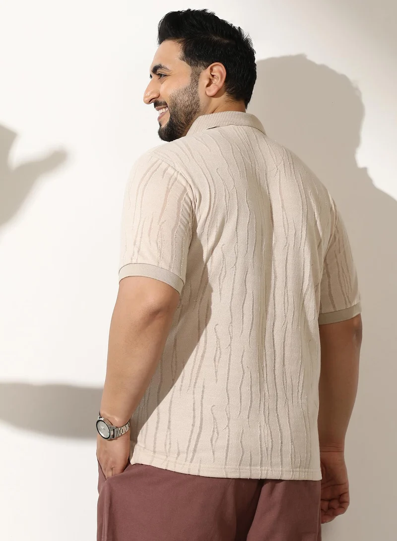 Instafab Plus  Men's Cream White Crevice-Jacquard Polo T-Shirt for Men | Best Price UAE