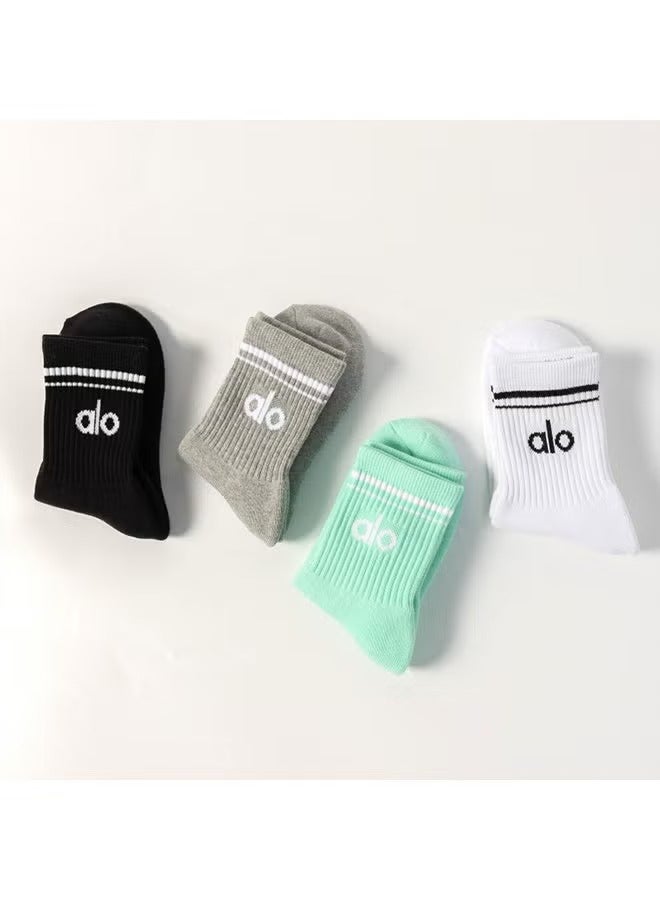 alo 3 Pieces Alo Socks Men's and Women's Sports and Leisure Cotton Socks - 20cm Length - Image 4