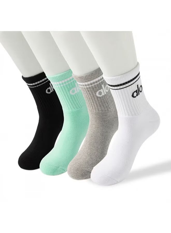 alo 3 Pieces Alo Socks Men's and Women's Sports and Leisure Cotton Socks - 20cm Length - Image 5