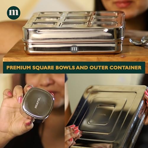 MARU Stainless Steel 9-in-1 Square Masala Dabba – Spice Box with 9 Round Containers, Individual See-Through Lids, and Durable Design for Easy Kitchen Storage (9 IN 1 Without inside lids) - Image 3