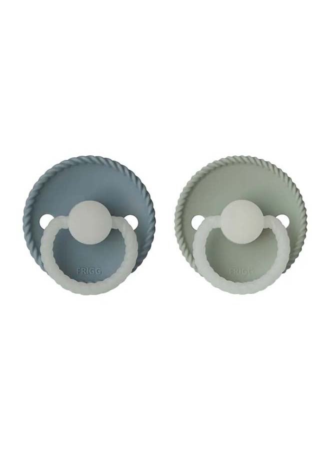 FRIGG Rope Silicone Baby Pacifier 0-6M 2-Pack Stone Blue Night/Sage Night - Size 1
