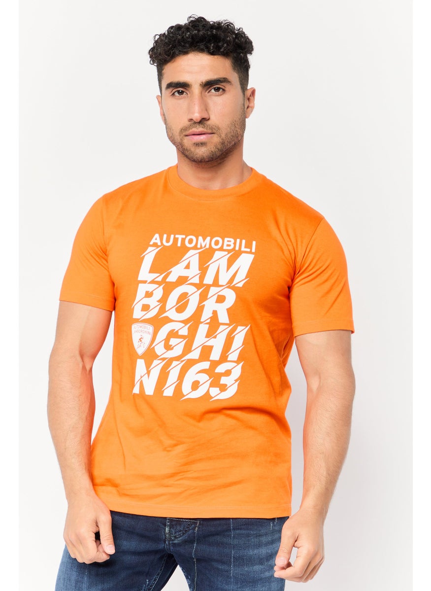 LAMBORGHINI Men Crew Neck Short Sleeve Graphic Print, Orange  - Image 1