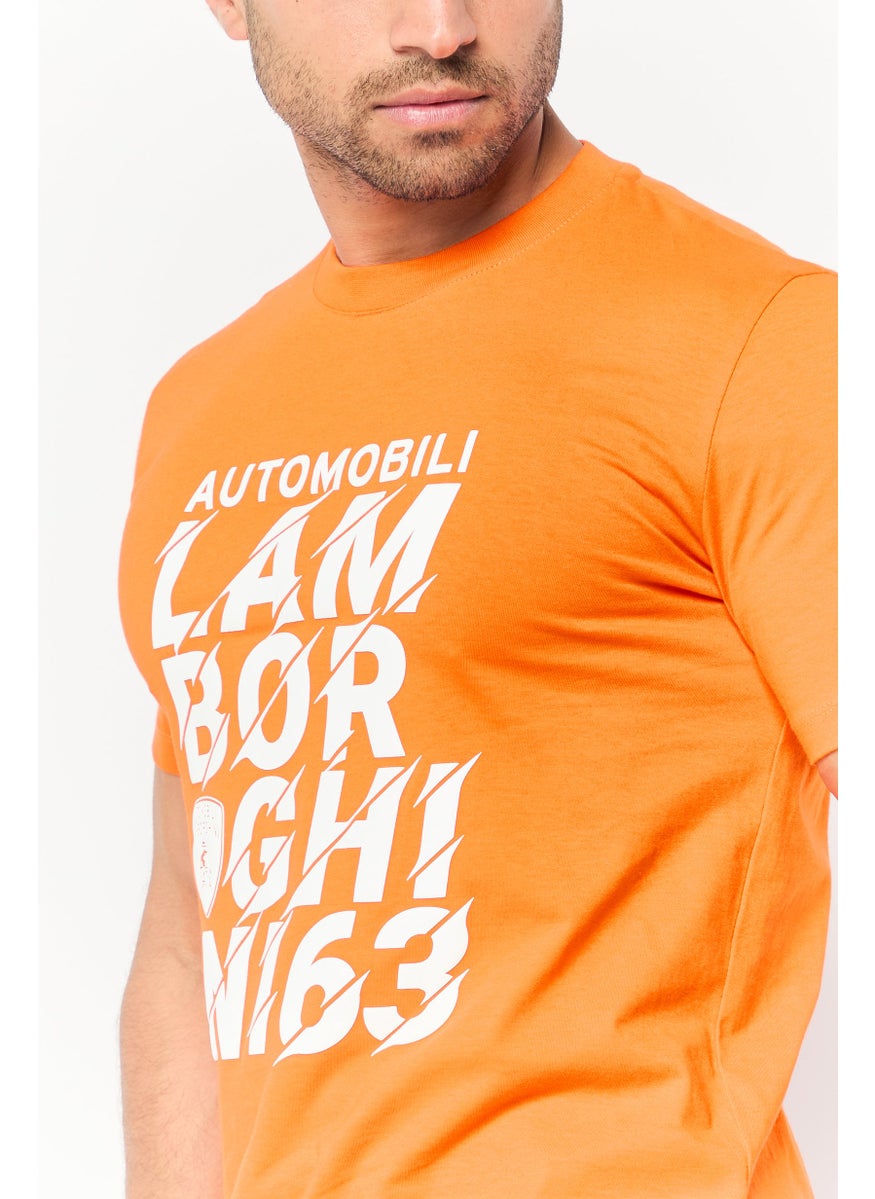 LAMBORGHINI Men Crew Neck Short Sleeve Graphic Print, Orange  - Image 4