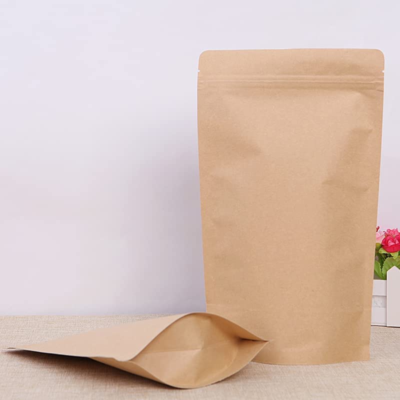 Adaamya Reusable Zip Lock Brown Kraft Stand Up Paper Pouch Bags without Rectangle Transparent Window TearAway Notch for MultiPurpose Storage Pack of 50 Pcs 400 gm - Image 2