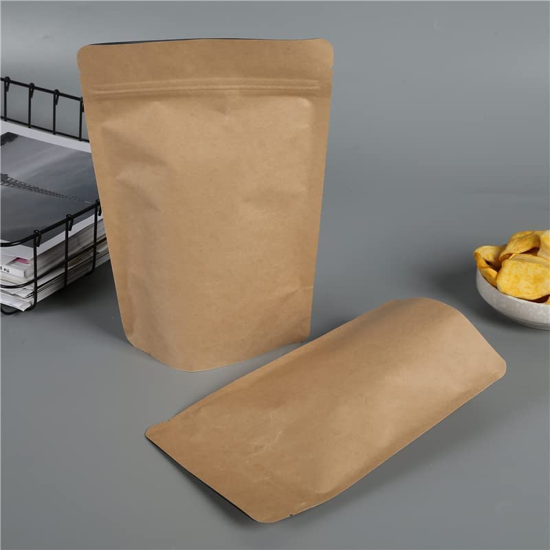 Adaamya Reusable Zip Lock Brown Kraft Stand Up Paper Pouch Bags without Rectangle Transparent Window TearAway Notch for MultiPurpose Storage Pack of 50 Pcs 400 gm - Image 5