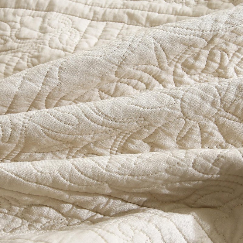 WINLIFE 100% Cotton Quilted Pillow Sham Floral Printed Pillow Cover (Standard, Beige) - Image 5