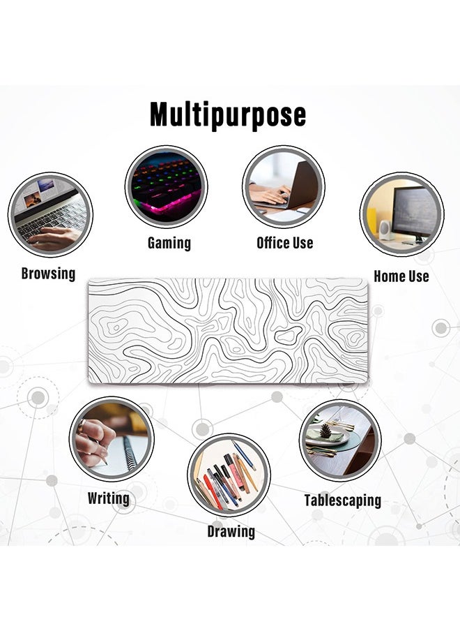 Large Gaming Mouse Pad with Sewn Edges,Minimalist Topographic Map Desk Pad with Non-slip Base,Desk Pad for Keyboard and Mouse(300*800*3mm)