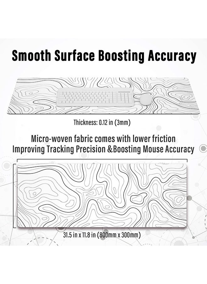 Large Gaming Mouse Pad with Sewn Edges,Minimalist Topographic Map Desk Pad with Non-slip Base,Desk Pad for Keyboard and Mouse(300*800*3mm)