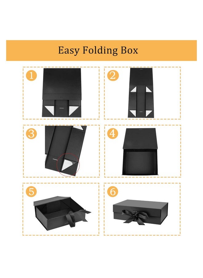 DaiUni 10.5"X7.5"X3.1" Black Magnetic Gift Box With Lid And Ribbon For Presents  - Image 3