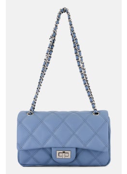 bebe Women Quilted Pattern Cross Body Bag 17 H x 27 L x 8 W cm, Denim Blue  - Image 1