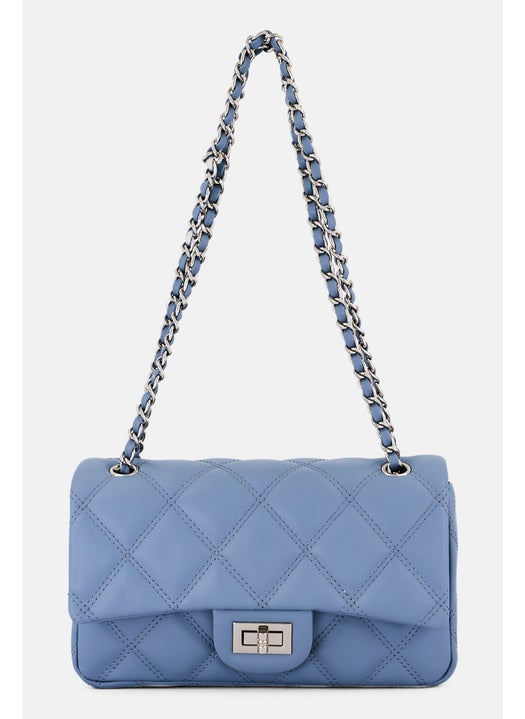 Women Quilted Pattern Cross Body Bag 17 H x 27 L x 8 W cm, Denim Blue
