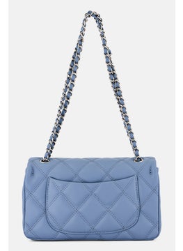 bebe Women Quilted Pattern Cross Body Bag 17 H x 27 L x 8 W cm, Denim Blue  - Image 2