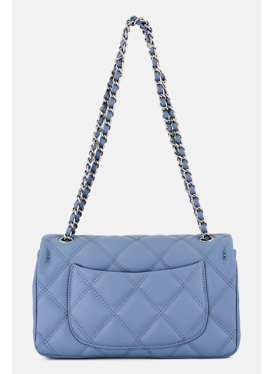 bebe - Women Quilted Pattern Cross Body Bag 17 H x 27 L x 8 W cm, Denim Blue - Image 1