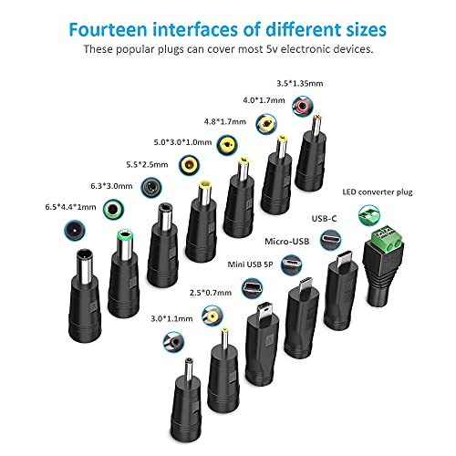 Belker Universal 5V DC 5.5 2.1mm Jack Charging Cable Power Cord, USB to DC Power Cable with 14 Interchangeable Plugs Connectors Adapters Compatible with 5V Devices Max Support 3A - Image 3