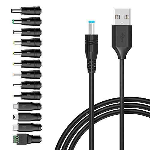 Belker Universal 5V DC 5.5 2.1mm Jack Charging Cable Power Cord, USB to DC Power Cable with 14 Interchangeable Plugs Connectors Adapters Compatible with 5V Devices Max Support 3A - Image 1
