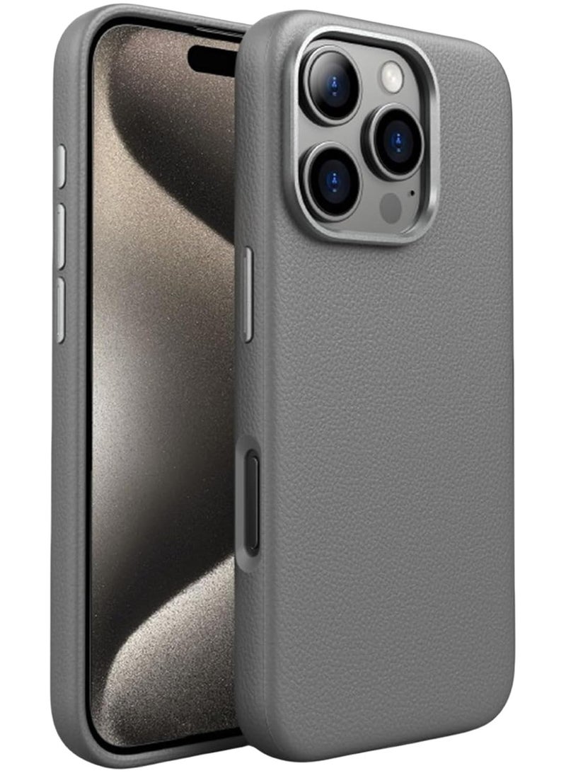 iPhone 16pro MAX,with Metal Camera Protection Compatible with Handmade Genuine Italian Leather Ultra Thin Non-Slipping Scratch Free Case (silver)  - Image 1