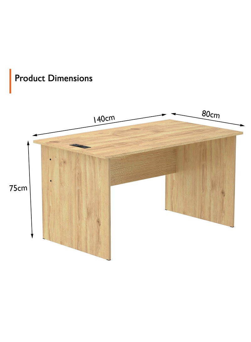 Mahmayi Mahmayi MP1 140x80 Writing Table Without Drawers - Oak with Black BS01 Desktop Socket with USB AC Port for Office, Home, and Meeting Room 17 cm - Image 3