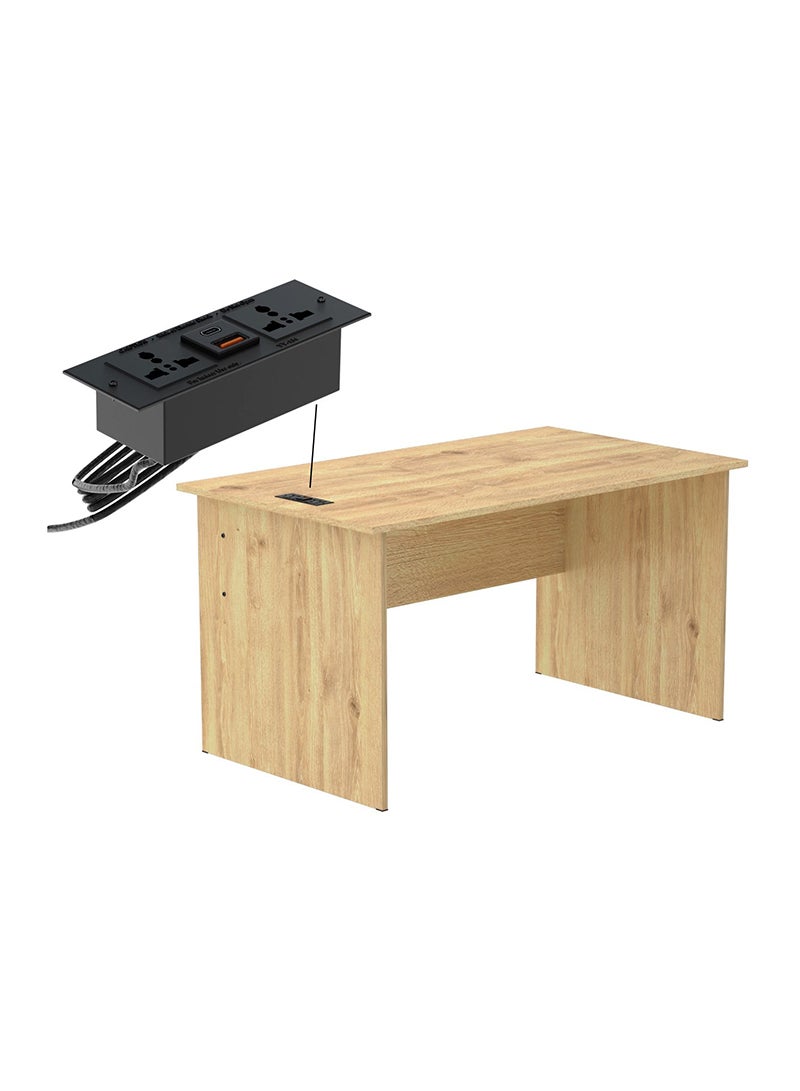 Mahmayi Mahmayi MP1 140x80 Writing Table Without Drawers - Oak with Black BS01 Desktop Socket with USB AC Port for Office, Home, and Meeting Room 17 cm - Image 1
