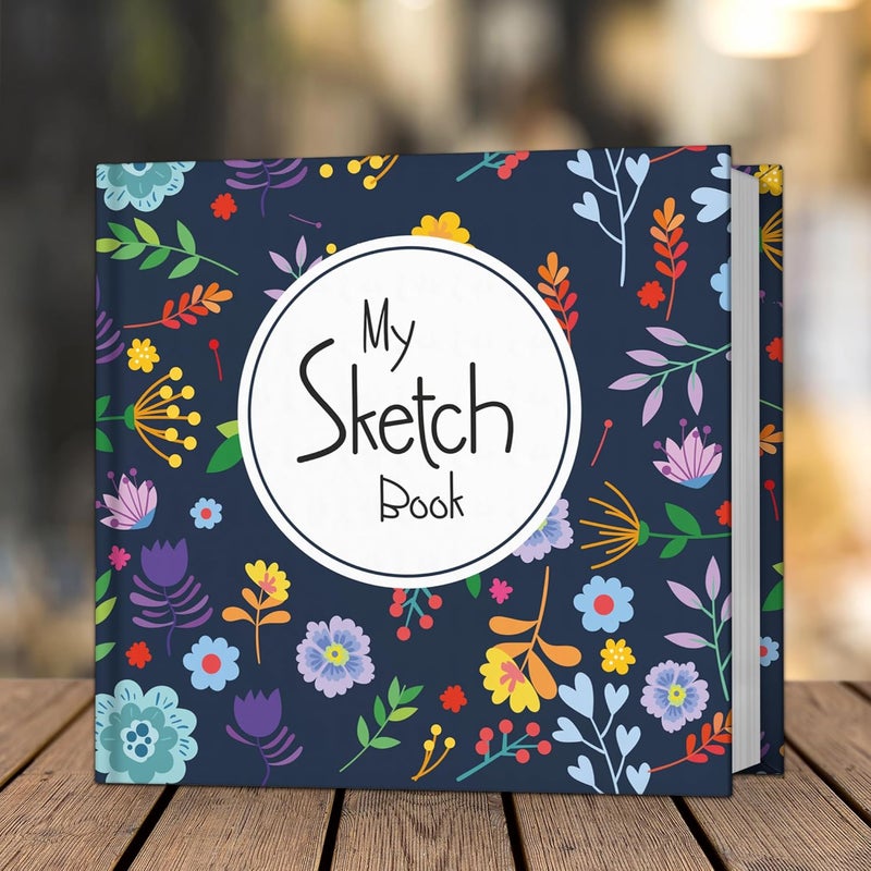 Zaslan - Artist Sketchbook - Square - 120 GSM - Drawing Sketchbook - 88 Pages/44 Sheets - Hard Bound Drawing Book - Size 21.5 x 21.5 cm (Floral Blue Serenity), Paper, oil;acrylic - Image 4