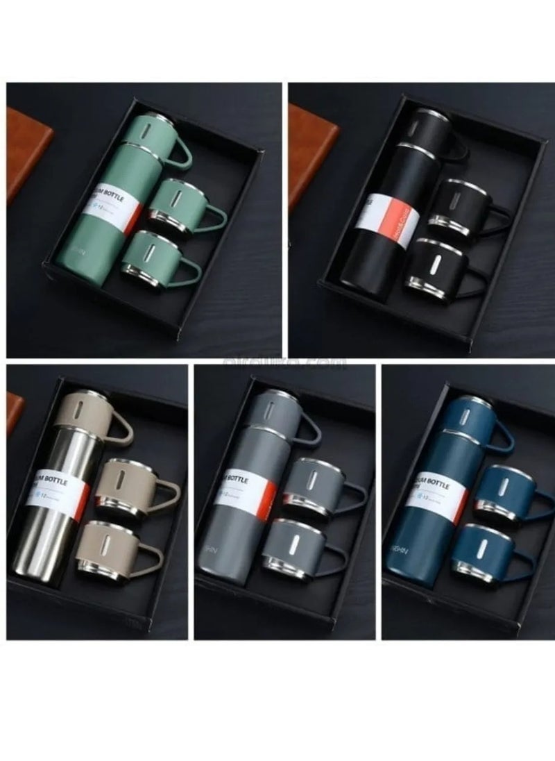 Generic - Thermos Set (Bottle and 2 Cups with the possibility of using the lid as a third cup) Made of double-layer stainless steel with a vacuum flask, travel and trip bottle, capacity 500 ml (Black) - Image 1