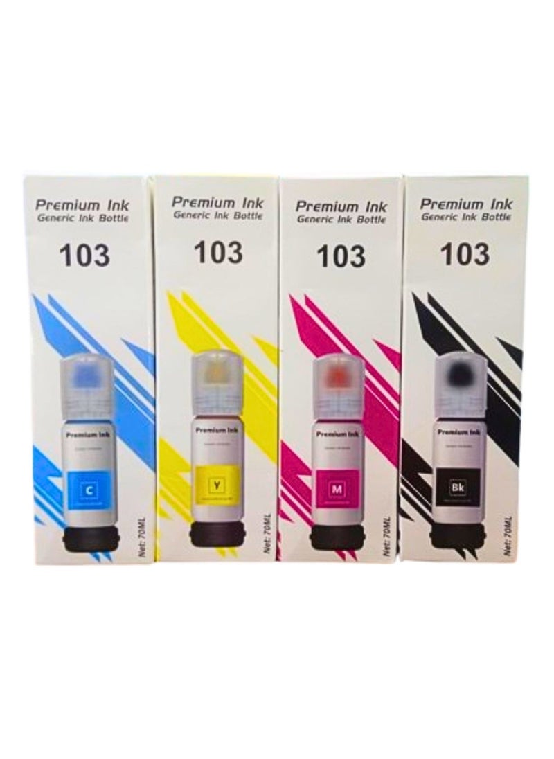 Terabyte Ink Set 103 for EcoTank for EPSON Combo Set 4-Pack Black Cyan Magenta Yellow for L1110‎ L3110 L3111 L3150 L3151‎ L3156 L3160 L5190‎  - Image 1