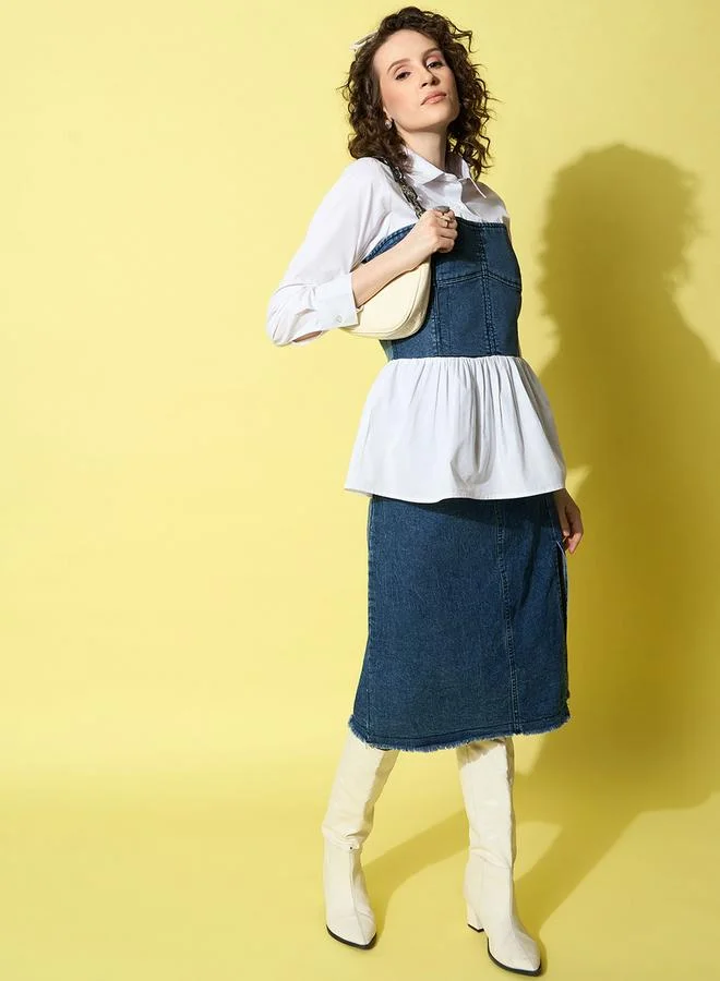 StyleStone Stylestone White Cotton Top with attached Denim Corset