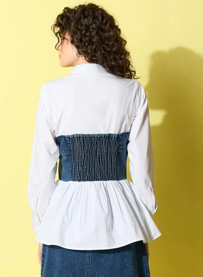 Stylestone Multi Stylestone White Cotton Top with attached Denim Corset for Women | Best Price UAE