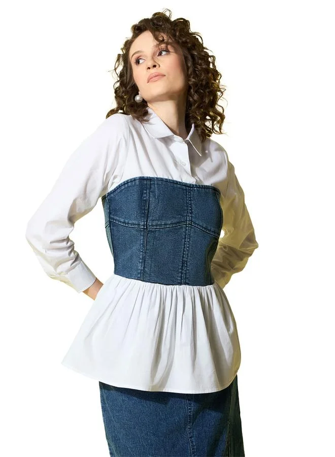 Stylestone Multi Stylestone White Cotton Top with attached Denim Corset for Women | Best Price UAE