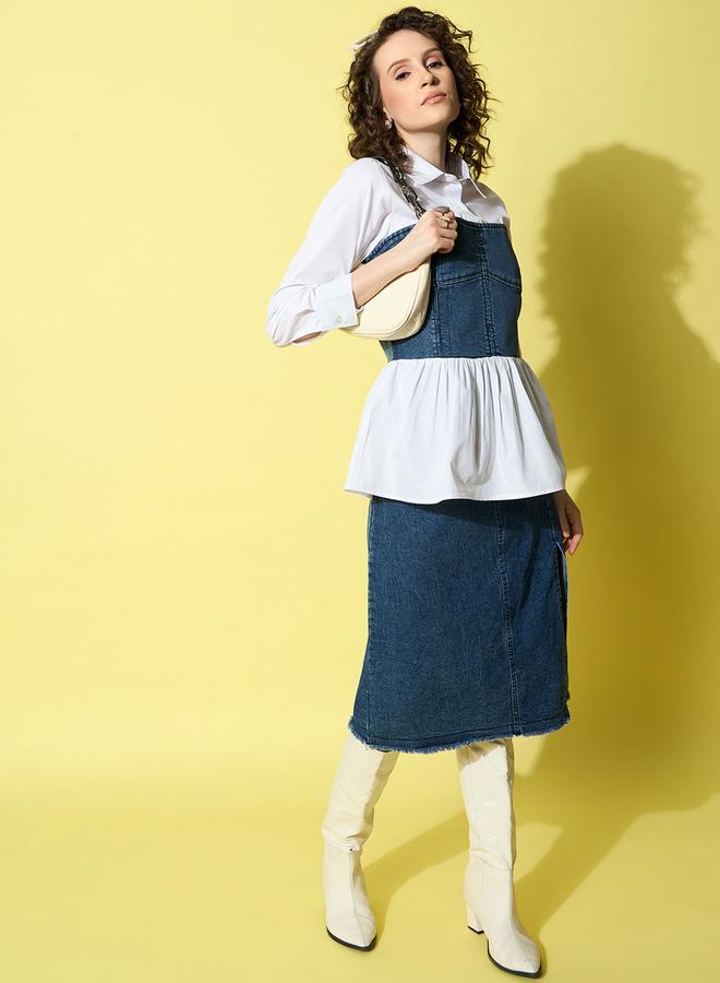Stylestone White Cotton Top with attached Denim Corset - Image 1