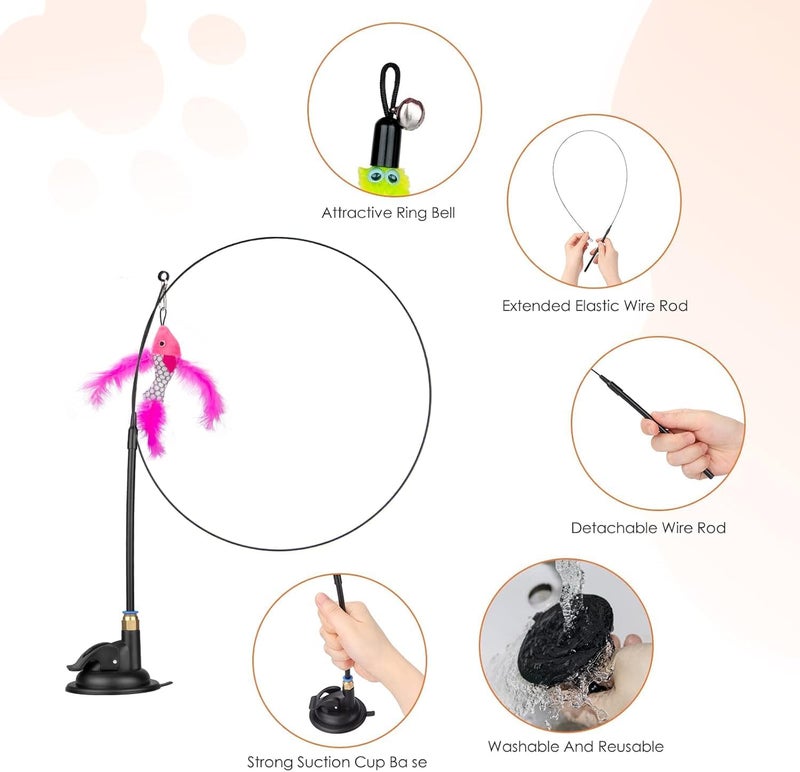 9in1 Interactive Automatic Cat Teaser Wand Toy with Strong Suction Cup and 8 Feather Replacements - Image 3