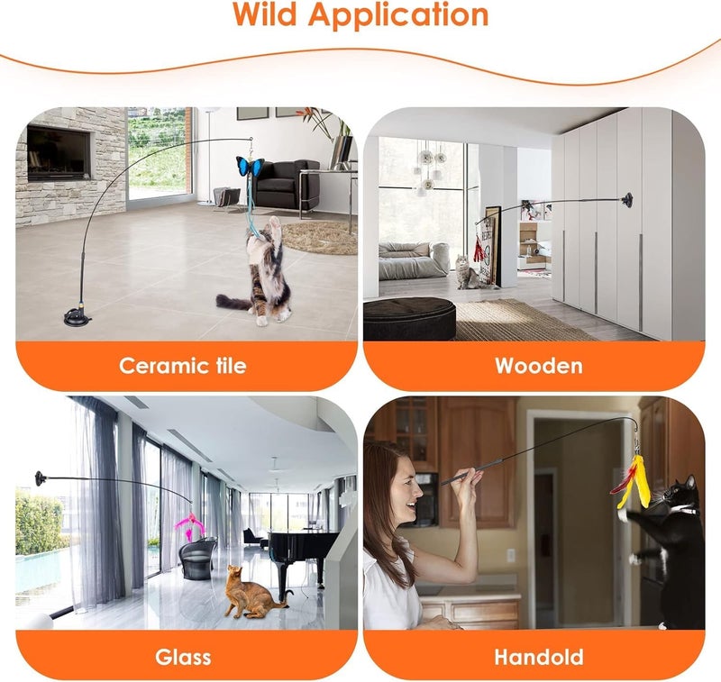 9in1 Interactive Automatic Cat Teaser Wand Toy with Strong Suction Cup and 8 Feather Replacements - Image 4