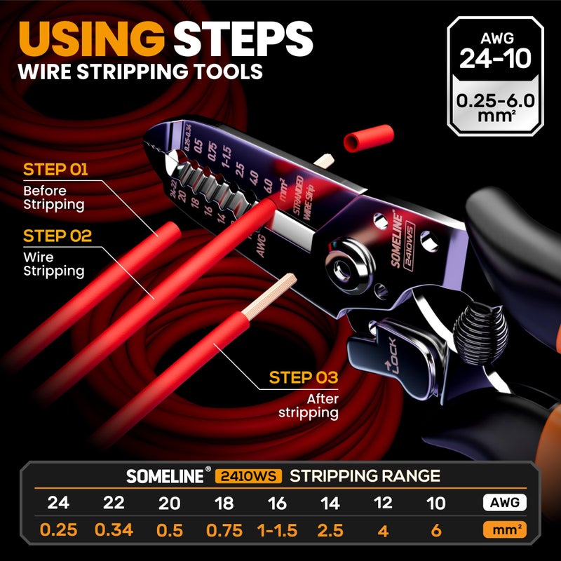 SOMELINE® Wire Terminals Crimping Tool, with 39 Sizes Insulated Ratcheting Terminals Crimper Kit of AWG 22-10 Insulated Electrical Butt Bullet Spade Fork Ring Spade Splice Crimp Terminals - Image 5