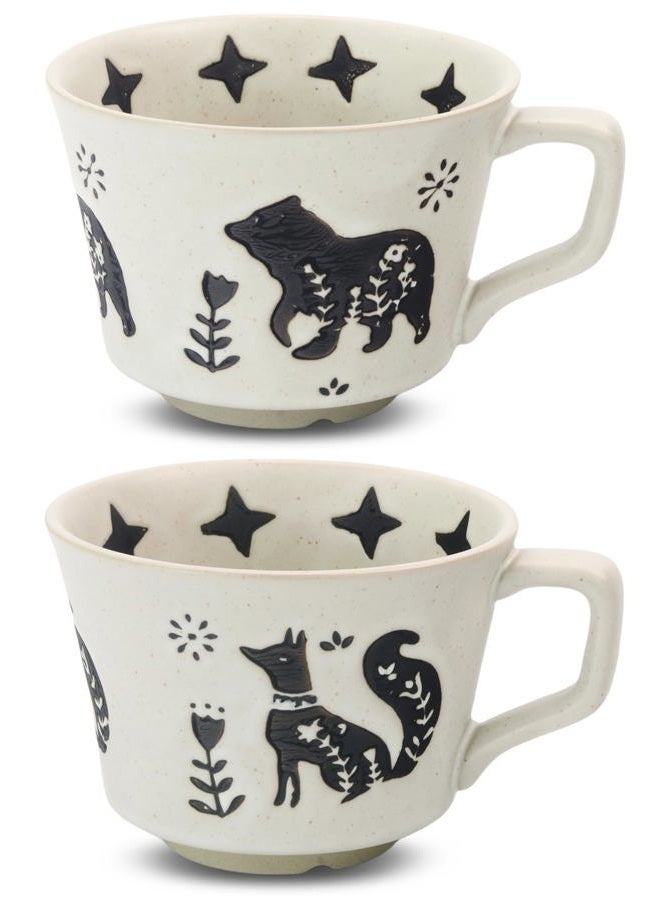 LINVIA Ceramic Coffee Mug, 11 oz Small Novelty Unique Teacup with Handle, Stoneware Cup for Tea Mocha Latte Cappuccino (Set of 2, Fox and Bear) - Image 1