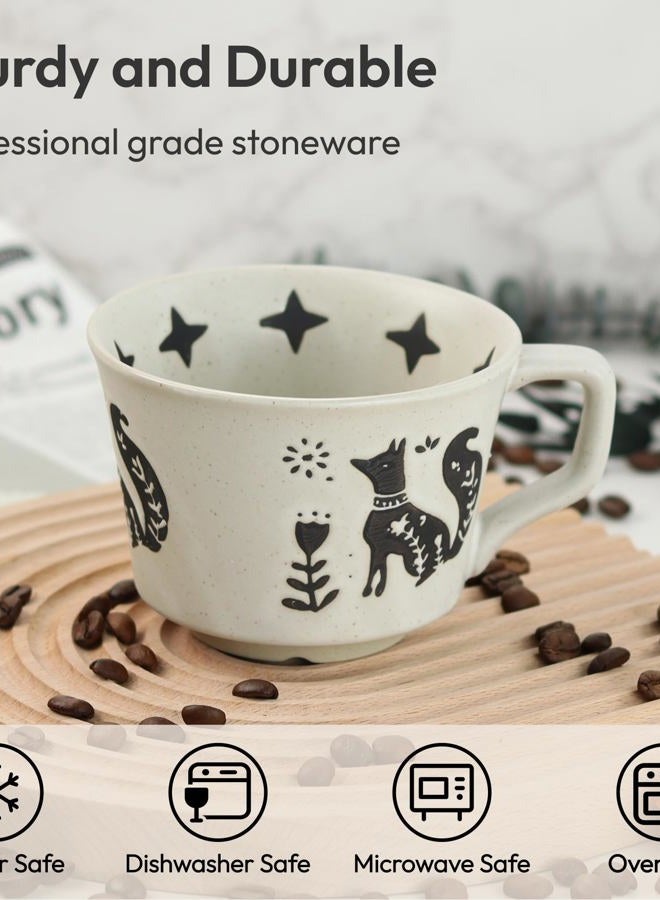 LINVIA Ceramic Coffee Mug, 11 oz Small Novelty Unique Teacup with Handle, Stoneware Cup for Tea Mocha Latte Cappuccino (Set of 2, Fox and Bear) - Image 2
