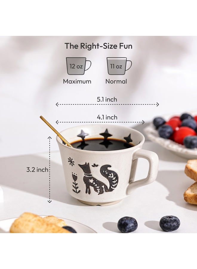 LINVIA Ceramic Coffee Mug, 11 oz Small Novelty Unique Teacup with Handle, Stoneware Cup for Tea Mocha Latte Cappuccino (Set of 2, Fox and Bear) - Image 3