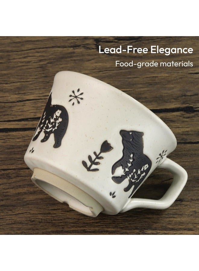 LINVIA Ceramic Coffee Mug, 11 oz Small Novelty Unique Teacup with Handle, Stoneware Cup for Tea Mocha Latte Cappuccino (Set of 2, Fox and Bear) - Image 4