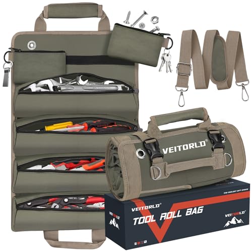 VEITORLD Tool Roll Up Bag, Gifts for Men Dad Husband Him Christmas, Mens Stocking Stuffers, Portable Tools Box Storage for Men, Heavy Duty Tool Organizer W/Detachable Pouches for Electrician Mechanic Carpenter - Image 1