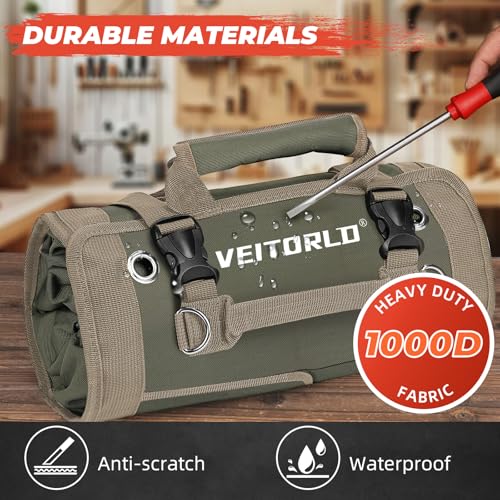 VEITORLD Tool Roll Up Bag, Gifts for Men Dad Husband Him Christmas, Mens Stocking Stuffers, Portable Tools Box Storage for Men, Heavy Duty Tool Organizer W/Detachable Pouches for Electrician Mechanic Carpenter - Image 4