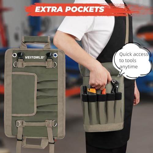 VEITORLD Tool Roll Up Bag, Gifts for Men Dad Husband Him Christmas, Mens Stocking Stuffers, Portable Tools Box Storage for Men, Heavy Duty Tool Organizer W/Detachable Pouches for Electrician Mechanic Carpenter - Image 5