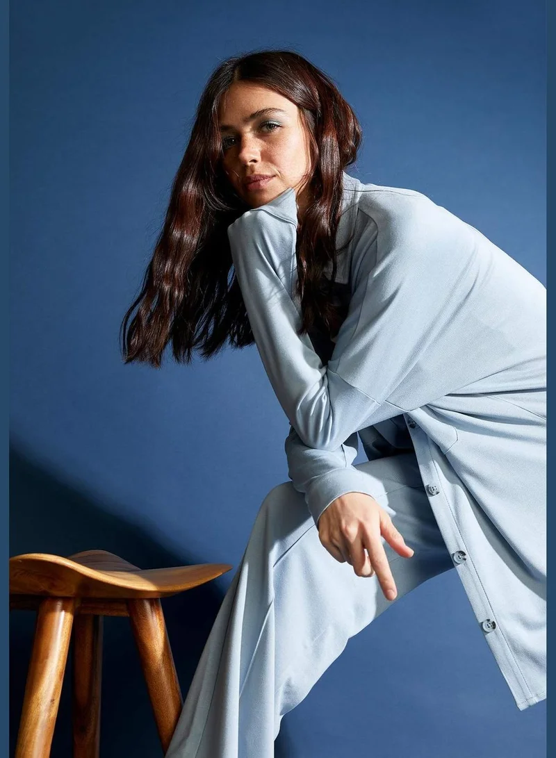 ديفاكتو Woman Woven Top Shacket Shirt Neck Long Sleeve Tunic