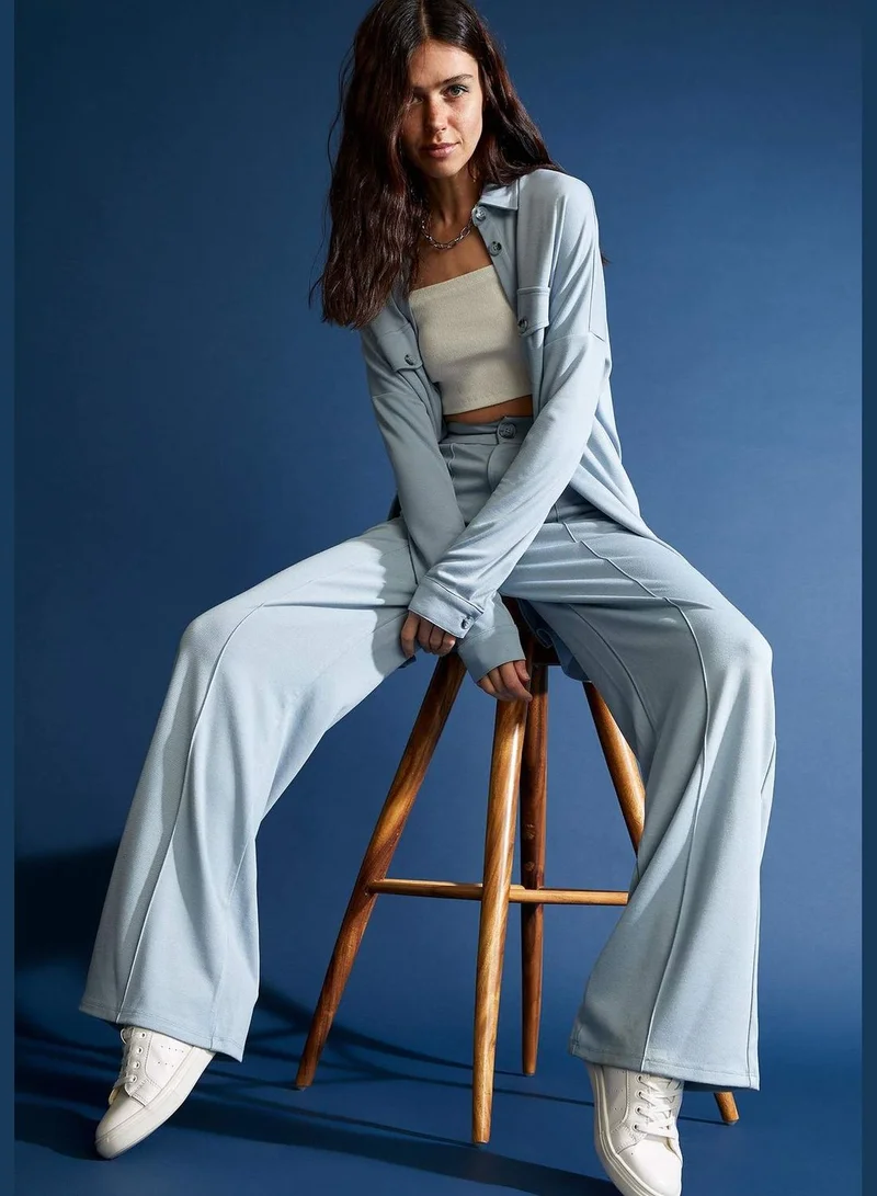 ديفاكتو Woman Woven Top Shacket Shirt Neck Long Sleeve Tunic